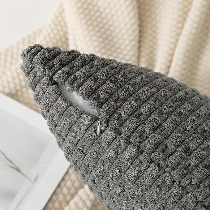 Kevin Textile 2 Packs Dark Grey Decorative Throw Pillow Covers 26x26 Inch for Living Room Couch Bed Sofa Rustic Farmhouse Boho Home Decor Soft Striped Corduroy Square Cushion Case 66x66 cm