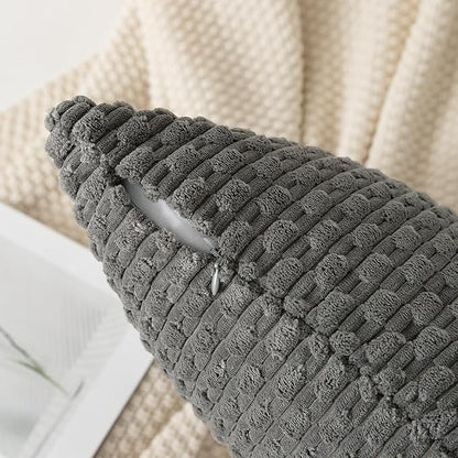 Kevin Textile 20x54 Inch Long Body Lumbar 1 Pack Boho Decorative Throw Pillow Cover Soft Striped Corduroy Rectangle Cushion Case Farmhouse Accent for Living Room Couch Sofa Bed, Dark Grey