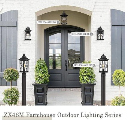 zeyu Farmhouse Exterior Post Light Fixture, 17 Inch Modern Outdoor Pole Light for House Patio Yard, Die-Cast Aluminum with Seeded Glass Shade, Black Finish, ZX48MP BK