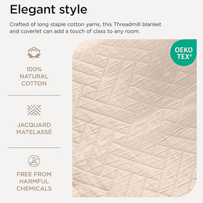 Threadmill Luxury Cotton Blankets for Twin Size Bed | All-Season 100% Cotton Twin Blanket for Bed | Criss Cross Jacquard Lightweight, Soft & Cozy Coverlet, 350GSM, 68 x 90 inches | Vanilla Cream