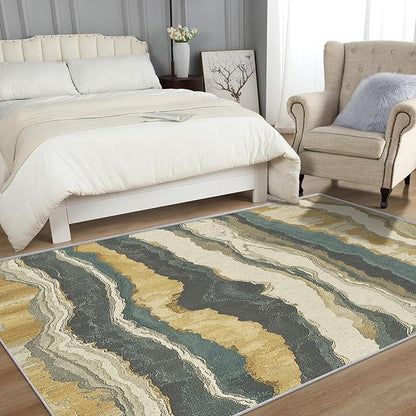 Swirl Rugs for Bedroom - Swirl Rug, 3x4 Rug, Abstract Area Rug & Room Decor, Contemporary Modern Carpet & Home Decor, Washable Non Slip Anti Skid Rugs