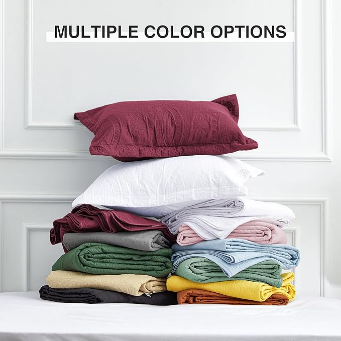 Love's cabin Quilts for Queen Bed Burgundy Bedspreads Bedding Set - Lightweight Bedspread Comforter - Coin Pattern Bedding Coverlet for All Season - 3 Pieces (1 Quilt, 2 Pillow Shams)