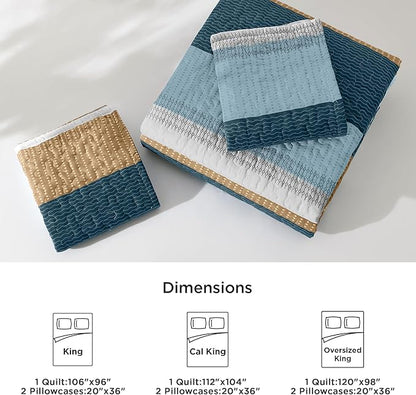 Litanika California King Quilt Set FBird,Stripe Patchwork Summer Bedspread Coverlet, Soft Lightweight Microfiber Quilt Bedding Set for All Season(1 Quilt, 2 Pillowcases)