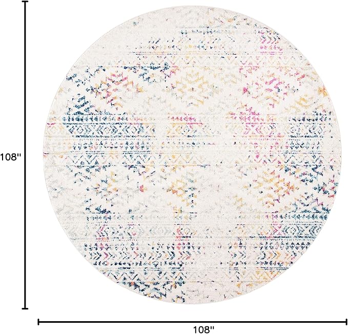 SAFAVIEH Tulum Collection Area Rug - 9' Round, Ivory & Blue, Moroccan Boho Tribal Design, Non-Shedding & Easy to Clean, Ideal for Living Room, Bedroom, Dining Space (TUL272C)