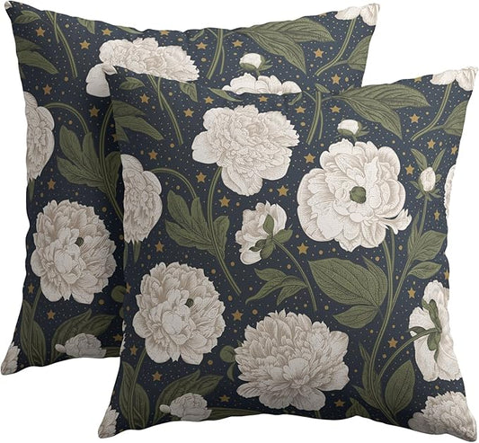 Vitage Floral Pillow Covers 24x24 Set of 2 Navy Blue Chinoiserie Pattern Rustic Spring Flower Decorative Outdoor Farmhouse Zipper Pillowcases Decorations Throw Cushion Cover Decor for Couch Sofa Bed