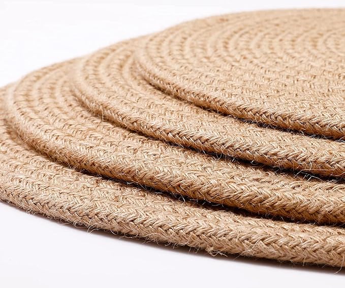 Round Woven Placemats, Set of 4 Natural Jute Rope Plate Chargers, 13'' Boho Tablemats Straw Braided Placemats, Non-Slip Heat Resistant Hand Woven Chargers Plate for Dining Table