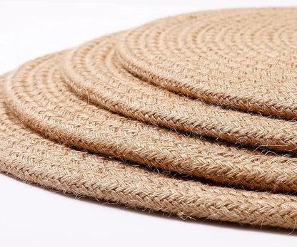 Jute Woven Placemats, Set of 4 Round Braided Tablemats Natural Jute Rope Large Plate Chargers Handmade Woven Placemats Heat Resistant Non-Slip Potholder for Dining Table (13.8 inch)