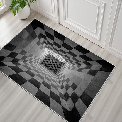 3D Rug 2x3, Plaid Soft Ultra Soft Faux Wool Low Pile Optical Illusion Rug, Indoor Floor Mats Abstract Geometric Carpet, Non-Slip Stain Resistant Washable Rugs, Modern Gray Rugs for Living Room