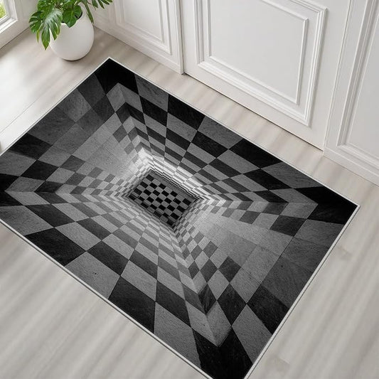 3D Rug 2x3, Plaid Soft Ultra Soft Faux Wool Low Pile Optical Illusion Rug, Indoor Floor Mats Abstract Geometric Carpet, Non-Slip Stain Resistant Washable Rugs, Modern Gray Rugs for Living Room