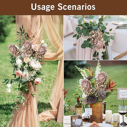 Fake Flowers Hydrangea Silk Flowers with Stems,Brown Flowers Fall Hydrangea Artificial Flowers,Winter Flowers Artificial for Decoration Vase Indoor and Outdoor 24"（Brown ） 8PCS Wthout Vase