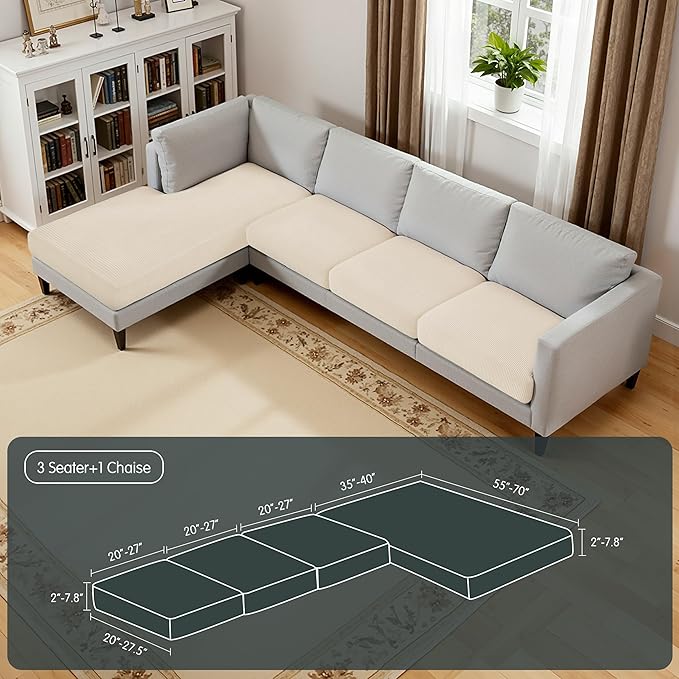 Hokway Chaise Cover Set Individual Couch Cushion Slipcovers Reversible Cushion Protector for L-Shape Sofa