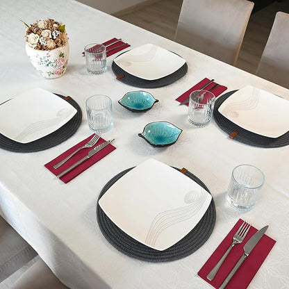 Round Placemats, Set of 6, Handmade by Braided Cotton Cord for Kitchen and Dining Table, Dia. 12.6 Inch, Doublesided, Heat Resistant, Dark Gray