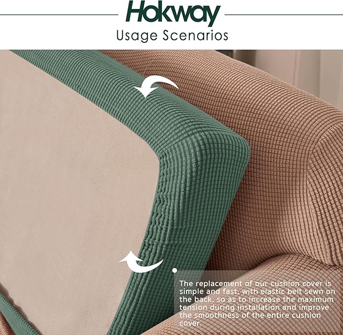 Hokway 3Piece Couch Cushion Slipcovers Stretch Reversible Cushion Protector Slipcovers Sofa Cushion Protector Covers (Celadon,Small-3PC)