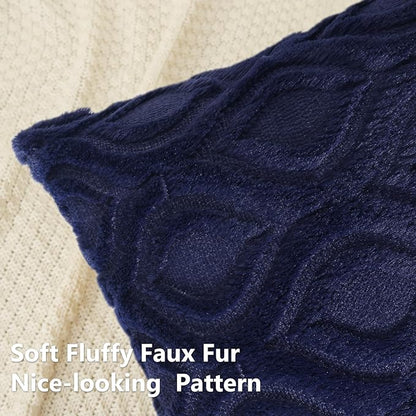decorUhome Spring Throw Pillow Covers 16x16 Inch Set of 2, Soft Plush Faux Wool Navy Blue Solid Couch Pillow Covers, Accent Farmhouse Neutral Square Pillow Cases for Sofa Bed Living Room