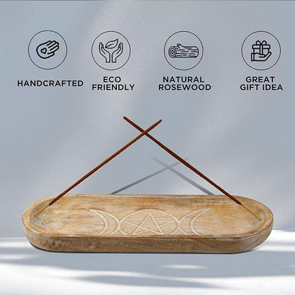 Hand Carved Incense Holder-Incense Burner/Ash Catcher/Handmade Wooden Insence Tray – Modern Gift Home/Room/Kitchen Décor Size 11x4x1.5 Inches