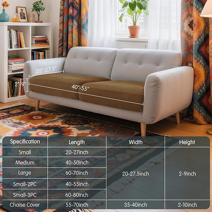 Hokway Stretch Couch Cushion Covers, 2 Piece Individual Sofa Cushion Slipcovers，Jacquard Sofa Seat Slipcover Set, Non-Slip Protector for Cushion (Coffee,Small-2PC)