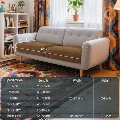 Hokway Stretch Couch Cushion Covers, 2 Piece Individual Sofa Cushion Slipcovers，Jacquard Sofa Seat Slipcover Set, Non-Slip Protector for Cushion (Coffee,Small-2PC)