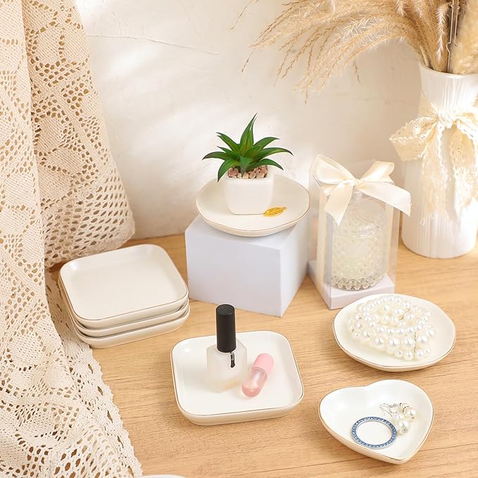 Shappy 12 Pcs Ceramic Jewelry Tray 4.5 in Ring Dish Bulk Decorative Trinket Dish for Bridal Shower Weddings Birthdays Gifts