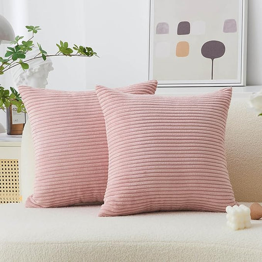 Home Brilliant Pillow Covers 16x16 Couch Pillow Covers Decor Striped Velvet Couch Cushion Covers 2 Pieces Throw Pillow Covers for Bed, 40x40cm, 16 x 16 Inch, Baby Pink
