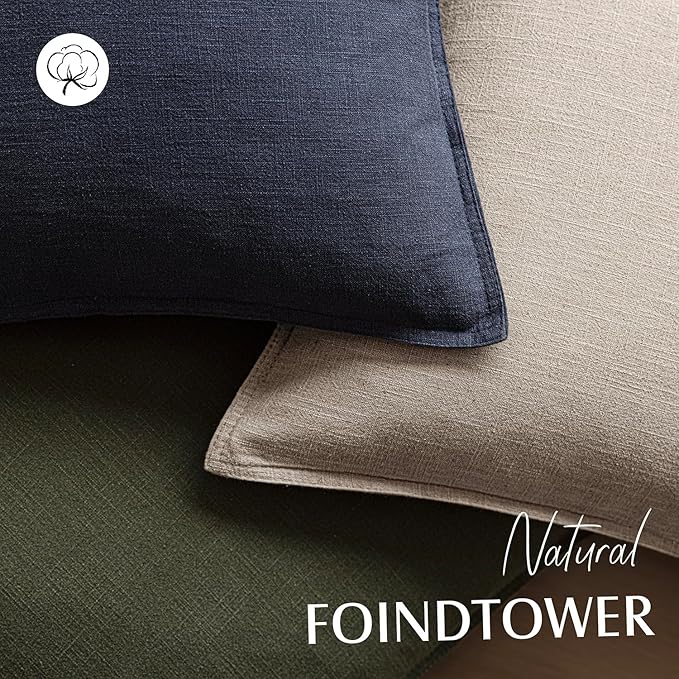 Foindtower Set of 2, Decorative Linen Soild Throw Pillow Covers Soft Accent Cushion Euro Case Boho Farmhouse Pillowcase for Chair Couch Sofa Bedroom Living Room Home Decor 24 x 24 Inch Natural Linen