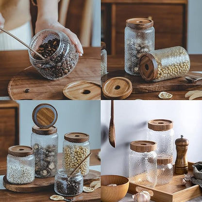 Viovian Glass Storage Jars With Wooden Lids 34 oz Anti-Slip Coffee Sugar Container Decorative Glass Canister Jar for Food Coffee Bean Candy Cookie 1000ml