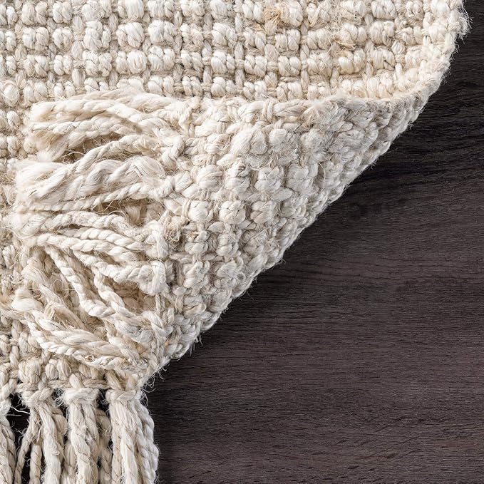 Nuloom Daniela Off-White, 2' x 3', Handmade, Jute, Tassel, Soft and Textured, High Traffic, Stain Resistant, Easy Clean, Durable Area Rug for Bedroom, Living Room, Dining Space, Foyer, Entryway