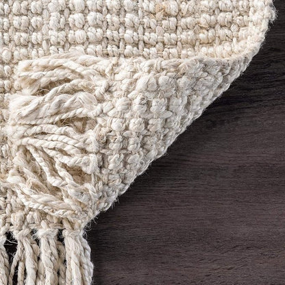 Nuloom Daniela Off-White, 6' Square, Handmade, Jute, Tassel, Soft and Textured, High Traffic, Stain Resistant, Easy Clean, Durable Area Rug for Bedroom, Living Room, Dining Space, Foyer, Entryway