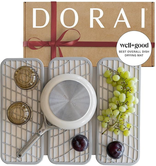 Dorai Home Dish Pad – Quick-Dry Diatomite Stone Drying Mat for Kitchen Counter, 19.9" x 15.2" x 0.52", Sandstone
