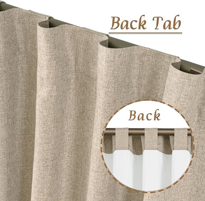 LAMIT Linen Full Blackout Window Curtains for Bedroom, 54 Inches Thermal Farmhouse Curtains Back Tab and Rod Pocket Privacy Protected Burlap Panels with White Liner, 2 Panels, 52 x 54 Inch, Taupe