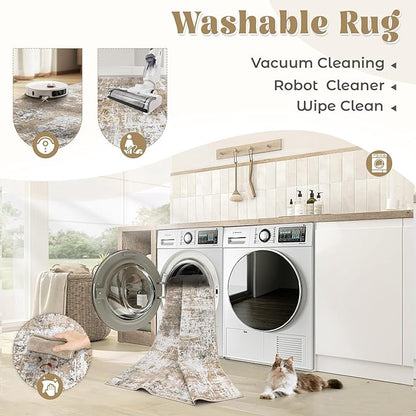 9x12 Area Rug for Living Room, Washable Modern Abstract Large Area Rug Neutral Soft Non Slip Kids Rug Stain Resistant Indoor Carpet for Bedroom Dining Room Playroom Home Office(Beige, 9'x12')