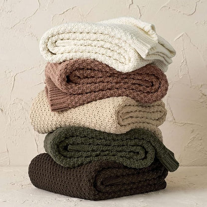 EVERGRACEHOME Chunky Chenille Knit Throw Blanket for Couch, Soft Luxurious Moss Stitch Blankets for Bed, Cozy Decorative Farmhouse Knitted Throws for Sofa, Cocoa Brown, 60" x 80"