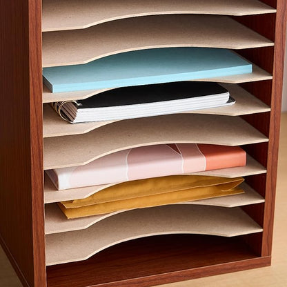Safco Vertical Literature Organizer, 11 Compartments, Office and Classroom Mailbox with Adjustable Shelves, Wood Paper and Mail Sorter, Cherry