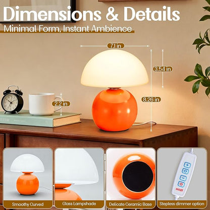 Cute Small Mushroom Lamp Decor,USB-Plug in Bedside Table Lamps with 3-Temperature LED Bulb Dimmable,Modern Aesthetic Home Decor for Livingroom/Bedroom/Dorm/Nursery (Orange with Plug)