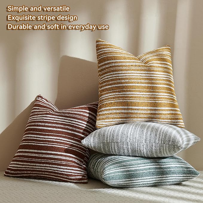 AmHoo Pack of 2 Textured Boucle Throw Pillow Covers Accent Striped Cozy Soft Decorative Couch Cushion Case for Chair Sofa Bedroom Living Room Home Decor 20 x 20-Inch Black Forest