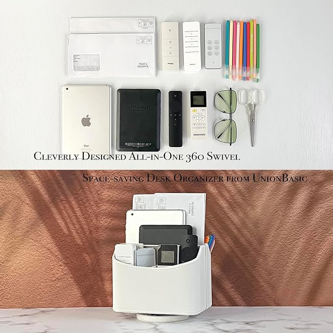 UnionBasic Rotating Desk Organizer, 360 Degree Desk Spinning Caddy, Desktop TV Guide/Mail/Media/Remote Controller Holder Organizer, White