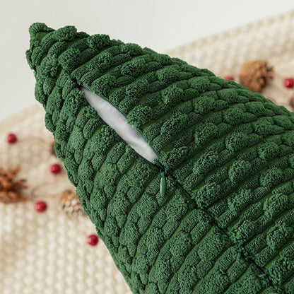 Kevin Textile 20x54 Inch Long Body Lumbar 1 Pack Boho Decorative Throw Pillow Cover Soft Striped Corduroy Rectangle Cushion Case Farmhouse Accent for Living Room Couch Sofa Bed, Dark Green