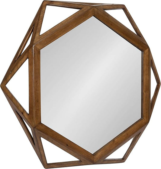 Kate and Laurel Cortland Rustic-Modern Geometric Octagon Shaped Wood Accent Wall Mirror, Rustic Caramel Finish, 24x27-inches