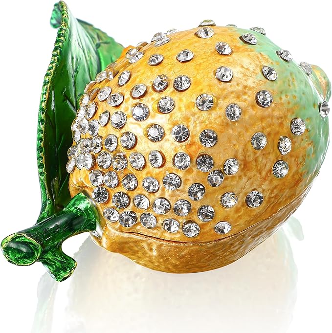 YU FENG Lemon Trinket Boxes Hinged Lemon Figurines Collectibles Hinged Jewelry Box Necklace, Earrings,Ring Holder for Women Girls