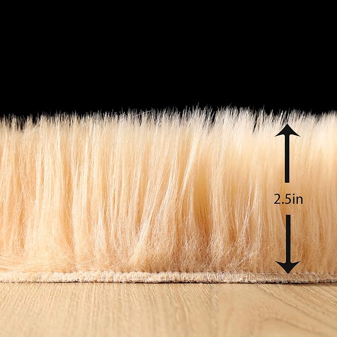 Fluffy Faux Fur Rug Brown Sheepskin Area Rug,4x6 Ft Ultra Soft Shaggy Plush Rug for Bedroom Bedside Living Room Nursery Kids Room