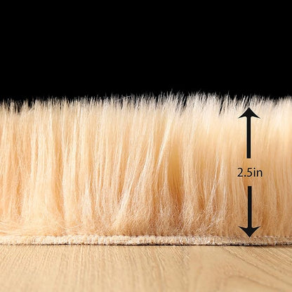Fluffy Faux Fur Rug Brown Sheepskin Area Rug,4x6 Ft Ultra Soft Shaggy Plush Rug for Bedroom Bedside Living Room Nursery Kids Room