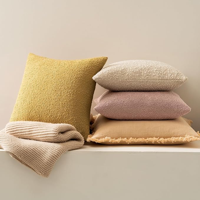 MIULEE 18x18 Inch Decorative Pillow Covers for Couch Bed Set of 2 Textured Boucle Neutral Spring Throw Pillows Valentine Blush Pink Accent Solid Cushion Pillowcases Sofa Livingroom Home Decor