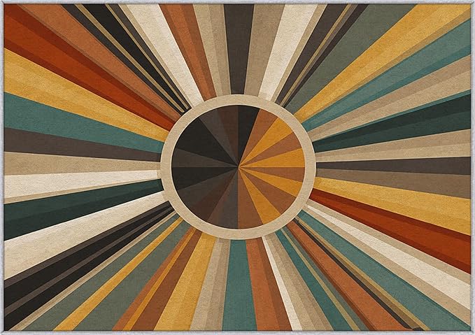 Cool Sun Rug, 5x7 Area Rugs Boho Striped Vintage Country Pattern for Living Room, Bedroom, Cool Sun Home Decor Accessories Indoor Carpet, Non Slip & Machine Washable