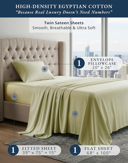LANE LINEN 100% Egyptian Cotton Sheets, Sustainably Produced Eco Friendly Luxury Hotel Like Thick sábanas Twin, 15 inch Reinforced French Seam deep Pocket Bed Sheets Twin - Sea Foam