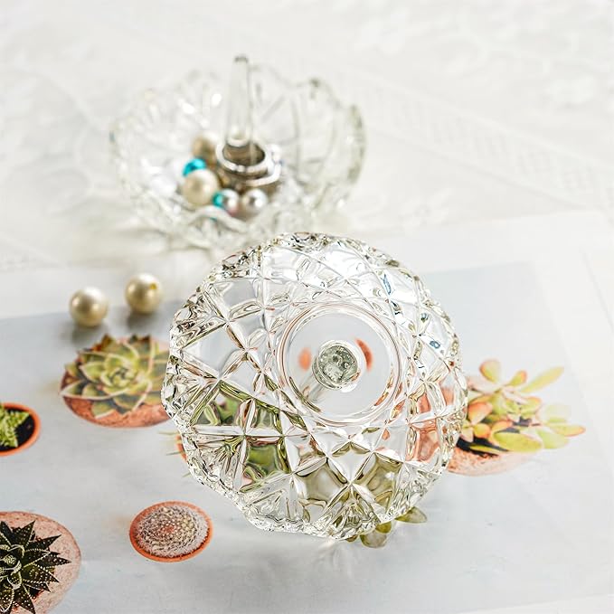 H&D HYALINE & DORA Clear Crystal Ring Holder, Glass Jewelry Dish, Display for Wedding, Wavy Shape Gift for Mom, Wife, Girl