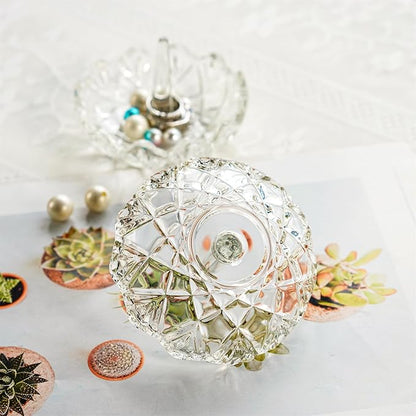 H&D HYALINE & DORA Clear Crystal Ring Holder, Glass Jewelry Dish, Display for Wedding, Wavy Shape Gift for Mom, Wife, Girl