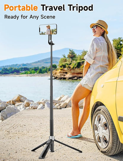 70" Magnetic Phone Tripod, Selfie Stick Tripod for iPhone Magsafe with Rechargeable Remote & 2 in 1 Magnetic Holder, Portable Cellphone Stand for Recording Travel, Compatible with iPhone and Android