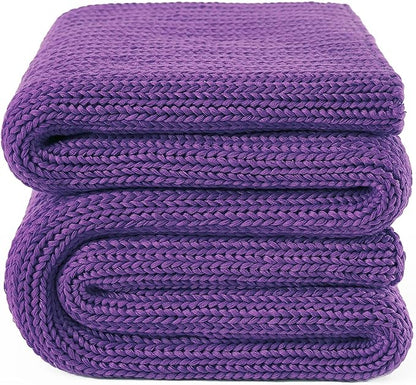 Guohaoi Knitted Weighted Blanket for Adults (Purple 60"x80" 17lbs) No Beads Cooling Throw Blanket for Hot Sleepers, Home Decor Breathable Chunky Knit Heavy Blanket Use on Queen/King Size Bed