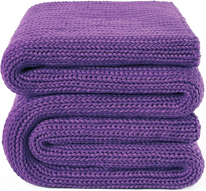 Guohaoi Knitted Weighted Blanket for Adults (Purple 48"x72" 12lbs) No Beads Cooling Throw Blanket for Hot Sleepers, Home Decor Breathable Chunky Knit Heavy Blanket Use on Full Size Bed