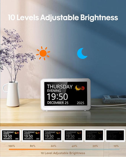 Digital Clock with Date and Week for Seniors, Alzheimer's Dementia Clock with 20 Alarms and 6 Medicine Reminders, 12 Display Modes Large Font Digital Calendar Alarm Clock for Vision Impaired(7 Inch)