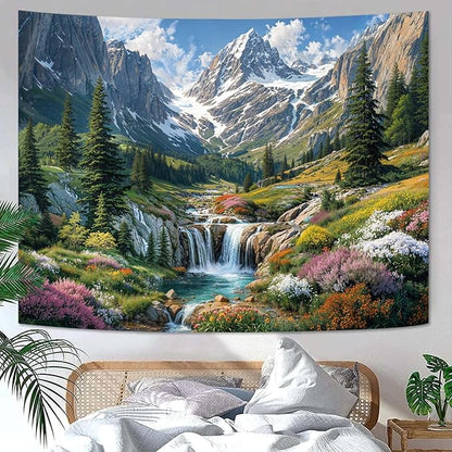 kampdream Snow Mountain Tapestry, Majestic Peaks and Creek Landscape Wall Hanging, Nature Home Decor for Bedroom and Living Room Wall Art Decoration